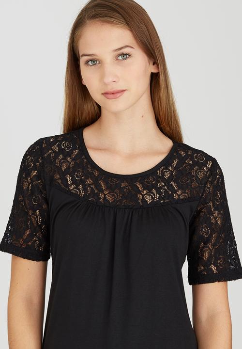 edit - T-shirt with Lace Inset Black