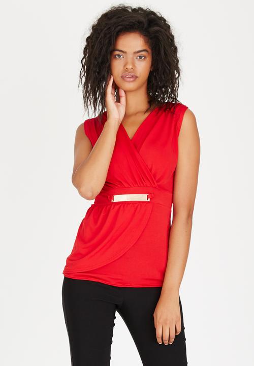 edit - Knit Sleeveless Top with Trim Dark Red