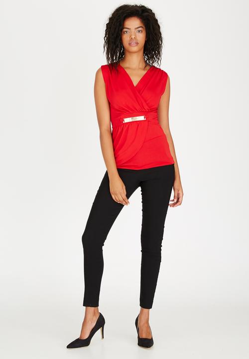 edit - Knit Sleeveless Top with Trim Dark Red