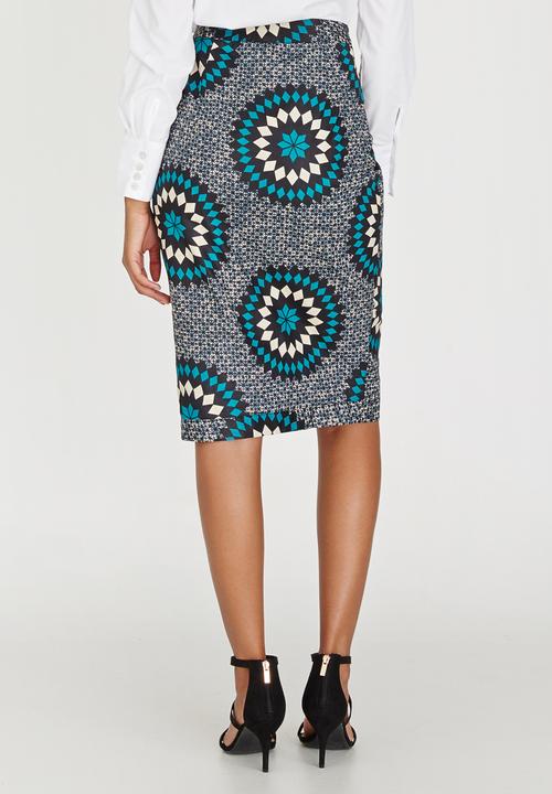AfroDizzy - Sunburst Printed Pencil Skirt Dark Blue