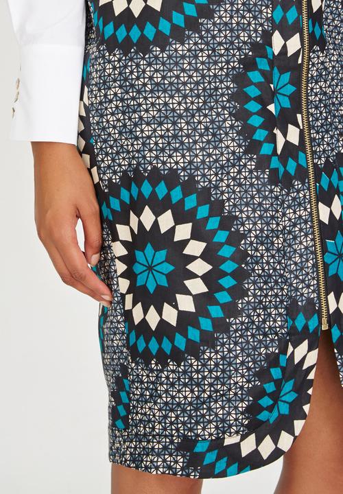 AfroDizzy - Sunburst Printed Pencil Skirt Dark Blue