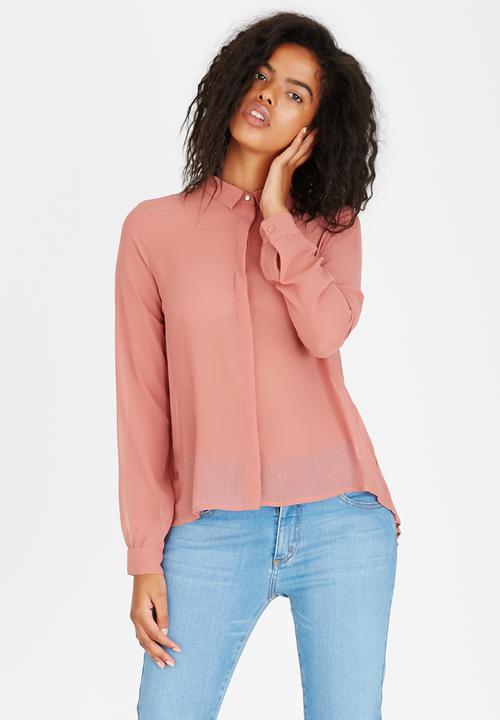 ONLY - Sybilla Long Sleeve Pleated Top Pale Pink