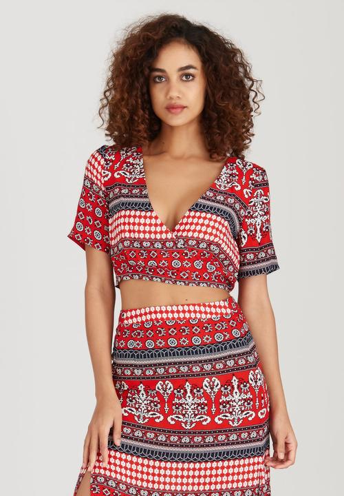 BoohooDNU - Wrap Cropped Top Multi-colour