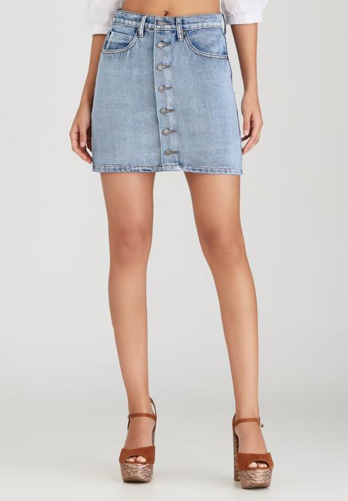 BoohooDNU - Button Through Denim Skirt Pale Blue