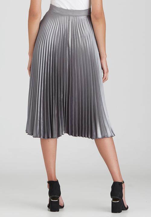 STYLE REPUBLIC - Pleated Midi Skirt Silver