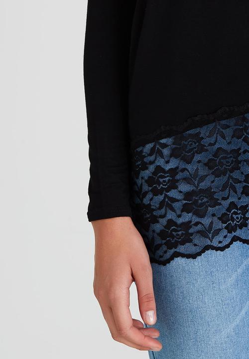 BoohooDNU - Longline Lace Trim Top Black