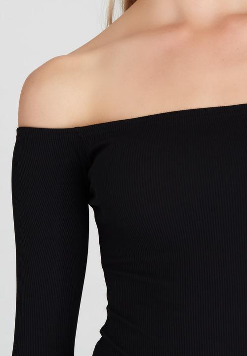 BoohooDNU - Off The Shoulder Long Sleeve Bodysuit Black