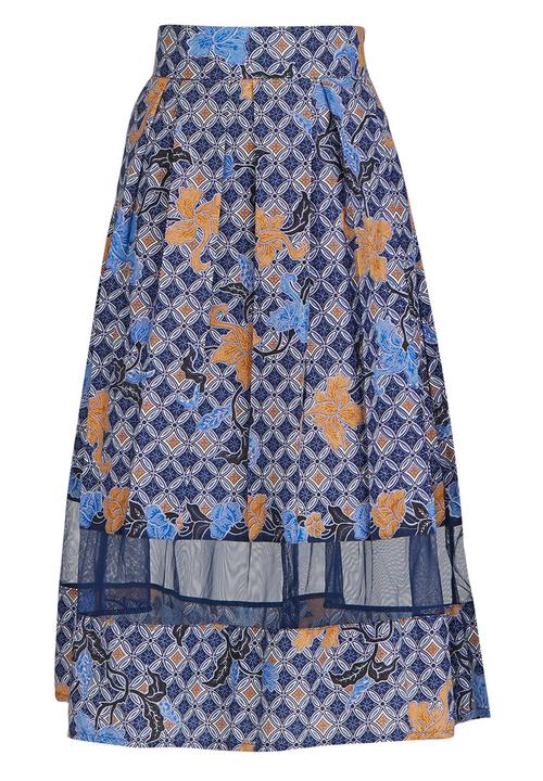 Khanya by Pengelly - Ankara Print Sheer Insert Skirt Mid Blue