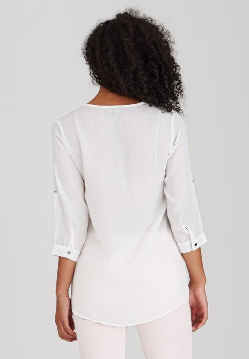 cath.nic - 3/4 Sleeve V-neck Woven Blouse White