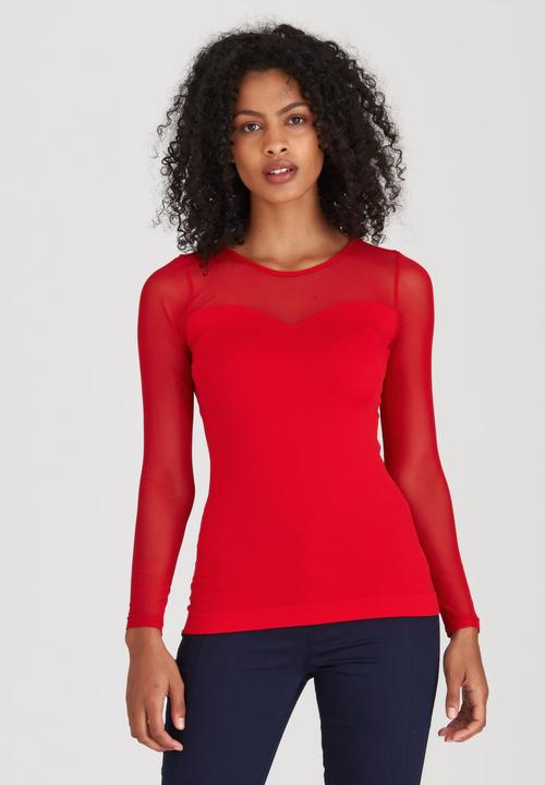 cath.nic - Crewneck Mesh Knit Top Red