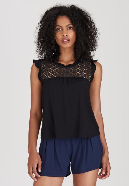 Sitting Pretty - Mara Frill Sleeve Top Black
