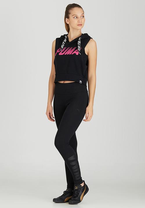 PUMA - Cropped Sleeveless Hooded Sweater Black