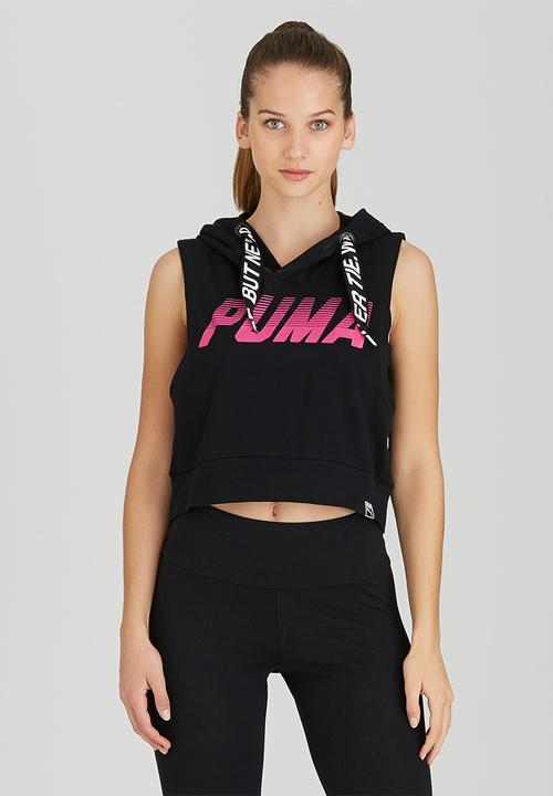 PUMA - Cropped Sleeveless Hooded Sweater Black
