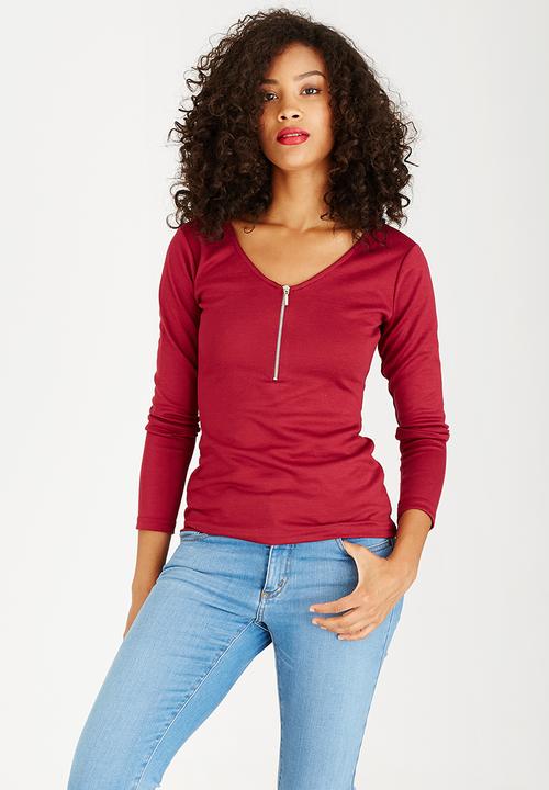 c(inch) - Zip Detail T-Shirt Dark Red