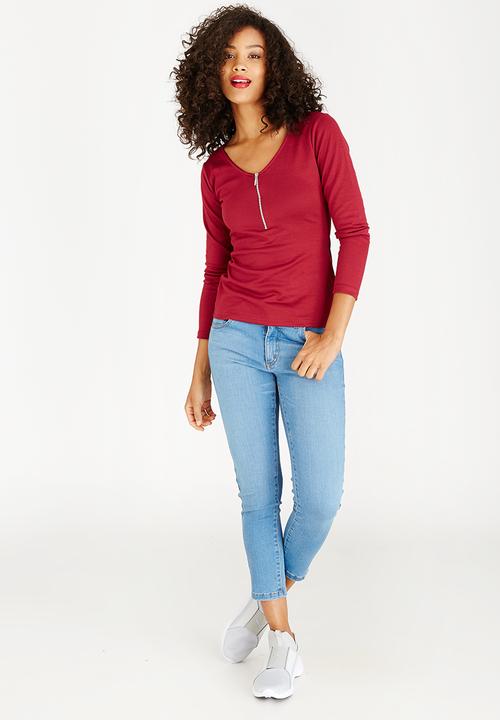 c(inch) - Zip Detail T-Shirt Dark Red