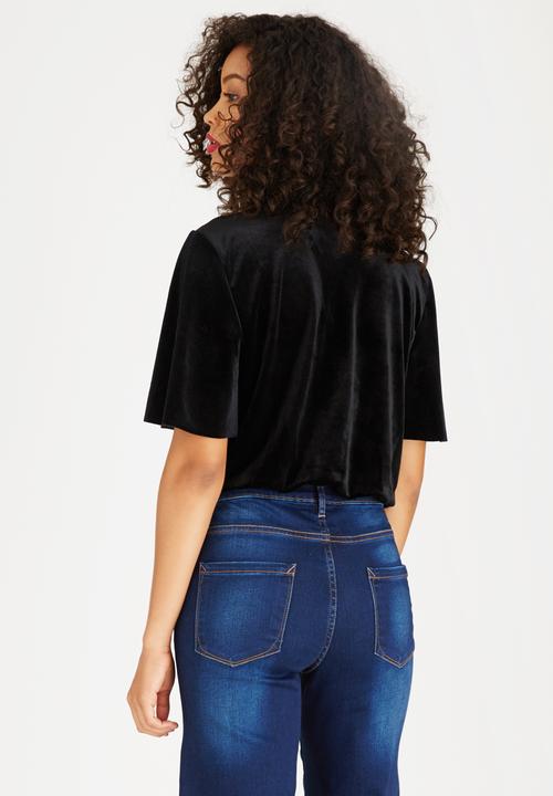 STYLE REPUBLIC - Velvet Wrap Bodysuit Black