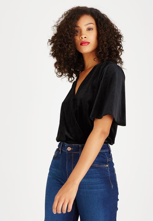 STYLE REPUBLIC - Velvet Wrap Bodysuit Black