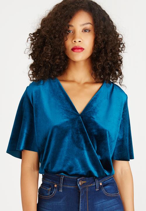 STYLE REPUBLIC - Velvet Wrap Bodysuit Turquoise