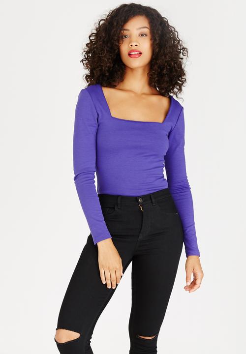 STYLE REPUBLIC - Square Neck Bodysuit Dark Purple
