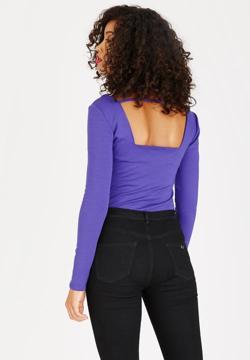 STYLE REPUBLIC - Square Neck Bodysuit Dark Purple