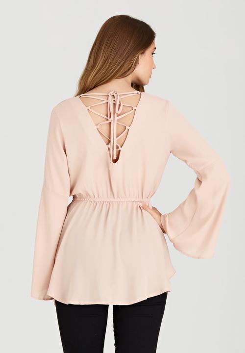 c(inch) - Lace-up back Blouse Pale Pink
