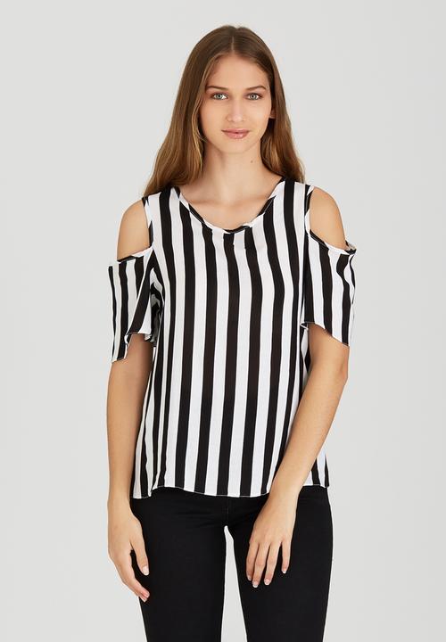 edit - Cold Shoulder Top Black and White