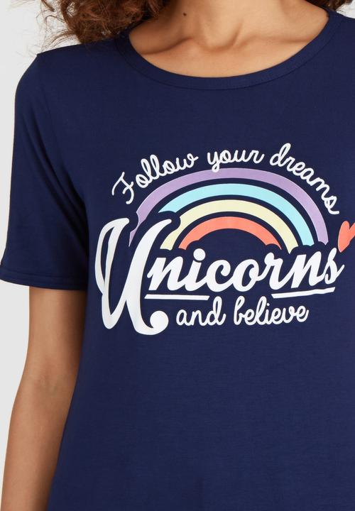 BoohooDNU - Rainbow Unicorn T-shirt Navy