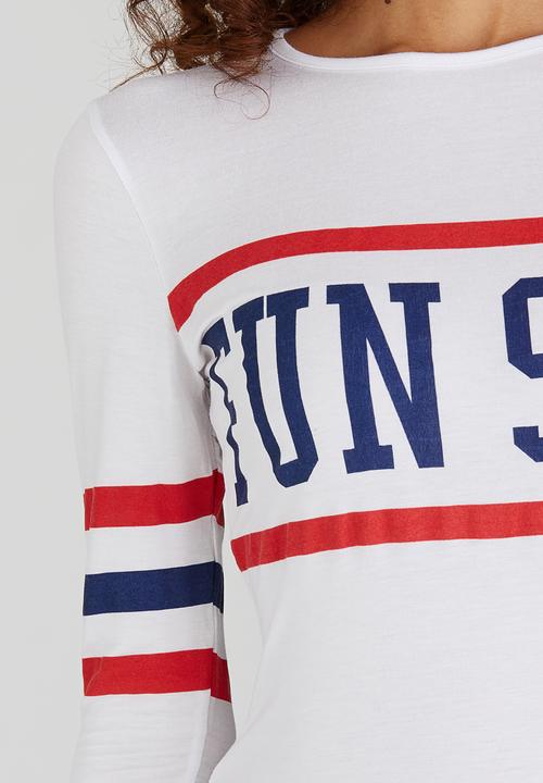 BoohooDNU - Petite Long Sleeve Slogan Top White