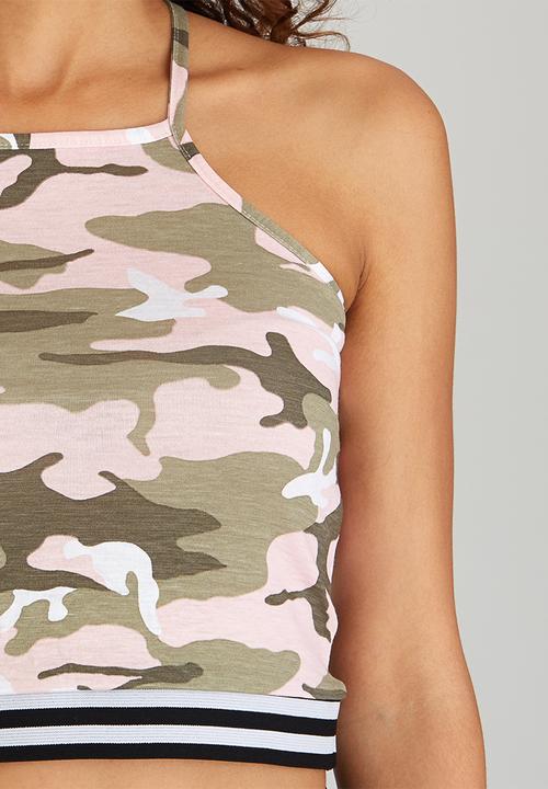 BoohooDNU - Camo Print Racer Back Cropped Top Multi-colour