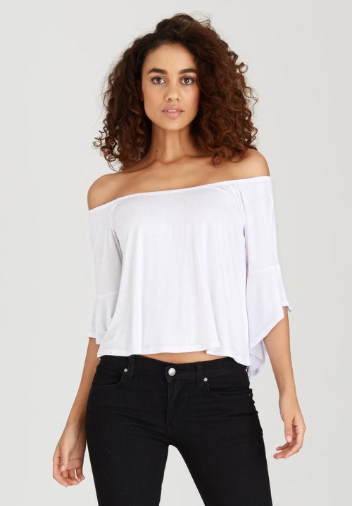 BoohooDNU - Frill Sleeve Off The Shoulder Top White
