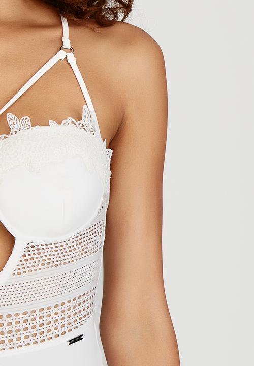 SISSY BOY - Mesh and Scuba Bodysuit White