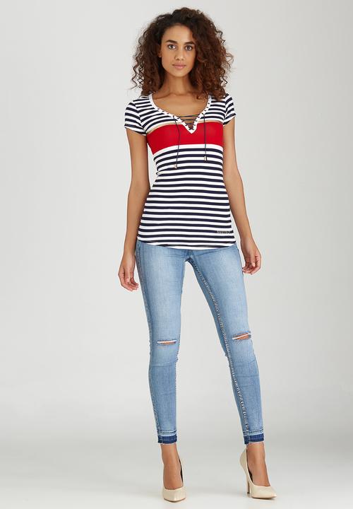 SISSY BOY - Roza Striped Rib Tee Blue and White