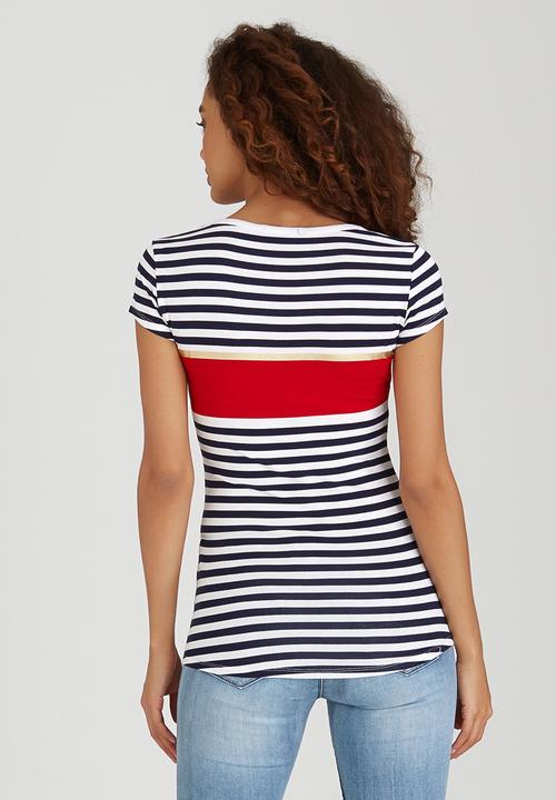 SISSY BOY - Roza Striped Rib Tee Blue and White