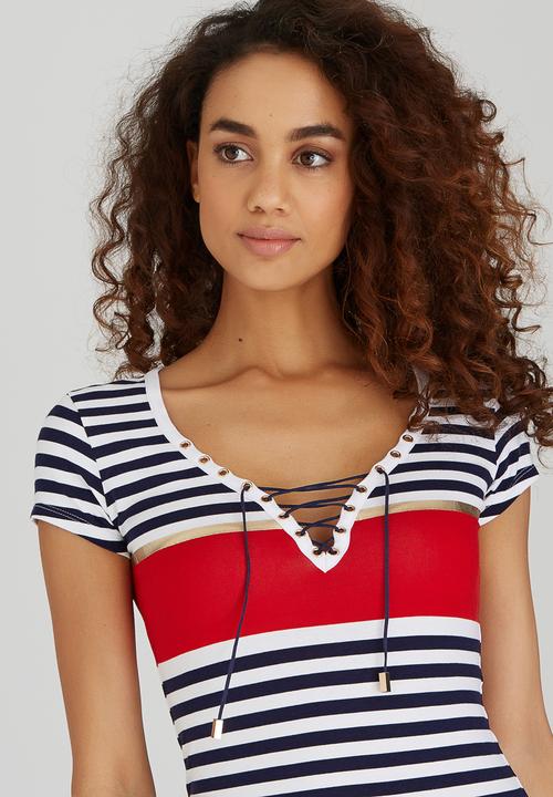 SISSY BOY - Roza Striped Rib Tee Blue and White