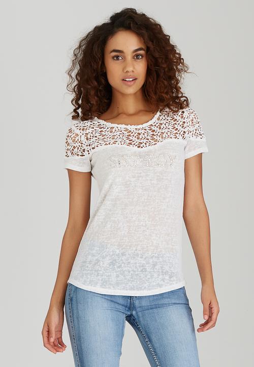 SISSY BOY - Ollie Linen Logo Tee with Crochet Off White
