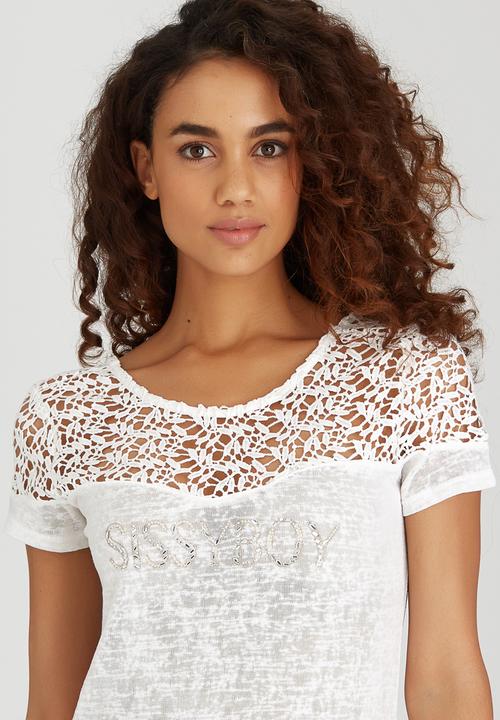 SISSY BOY - Ollie Linen Logo Tee with Crochet Off White