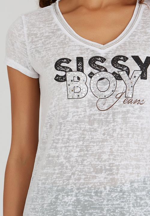 SISSY BOY - Lazuli Logo Linen Tee with Neck Trim White
