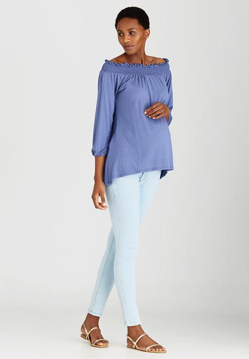edit Maternity - Off Shoulder Top Blue