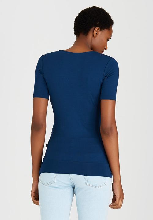 Cherry Melon - Short Sleeve Wrap Front Top Blue