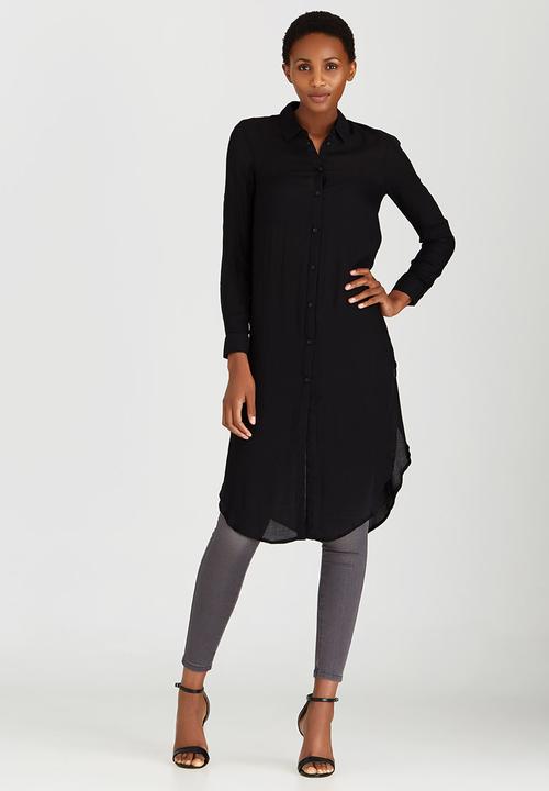 ONLY - Long Sleeve Longline Shirt Black