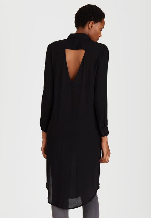 ONLY - Long Sleeve Longline Shirt Black