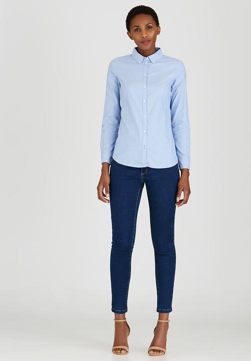 ONLY - Cici Long Sleeve Oxford Shirt Pale Blue