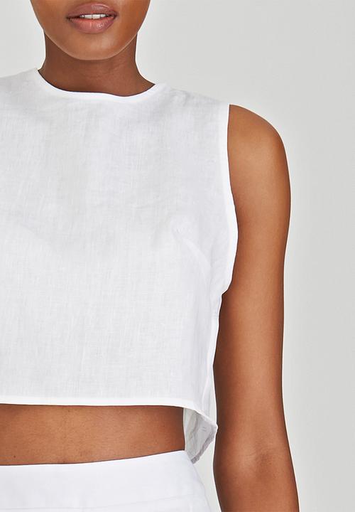 LUMIN - Printed Open Back Crop Top White