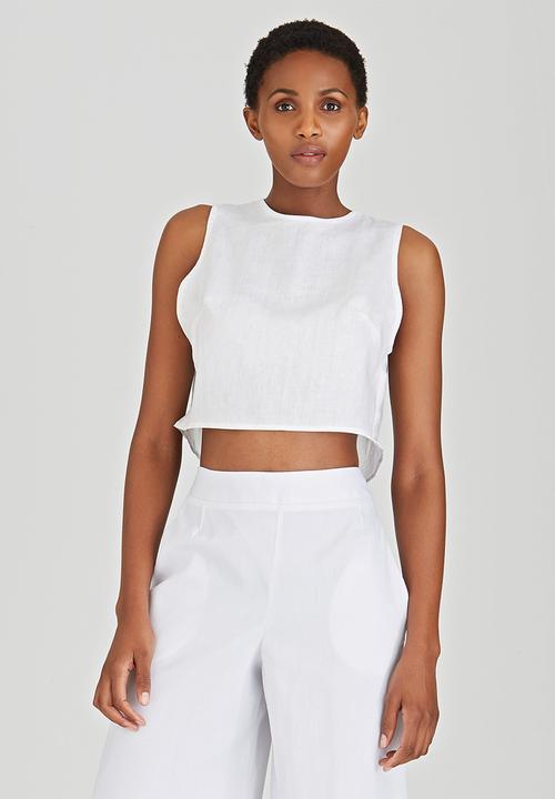 LUMIN - Printed Open Back Crop Top White