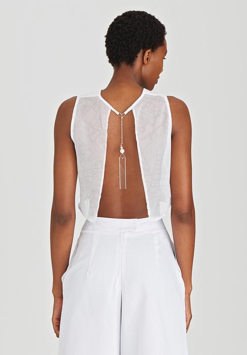 LUMIN - Printed Open Back Crop Top White
