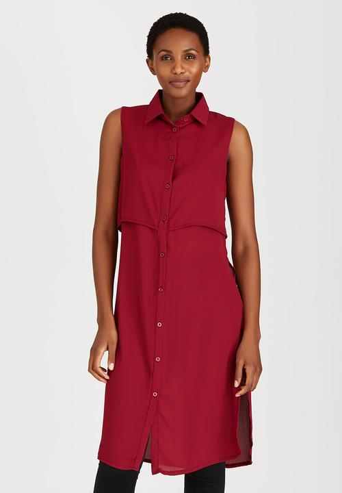STYLE REPUBLIC - Front Button Tunic Dark Red
