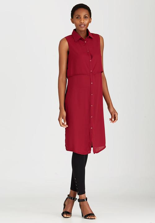 STYLE REPUBLIC - Front Button Tunic Dark Red