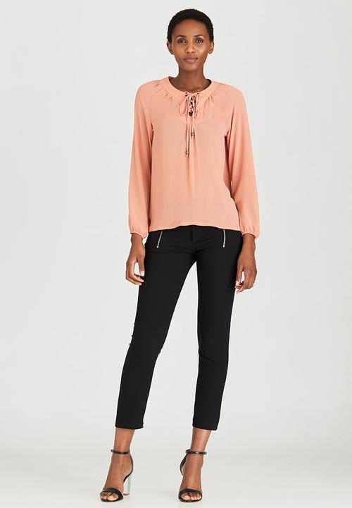 edit - Lace-up Gypsy Blouse Coral