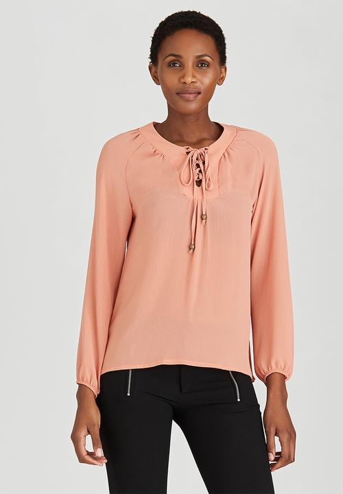 edit - Lace-up Gypsy Blouse Coral