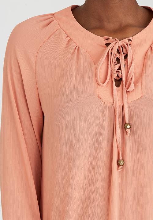 edit - Lace-up Gypsy Blouse Coral
